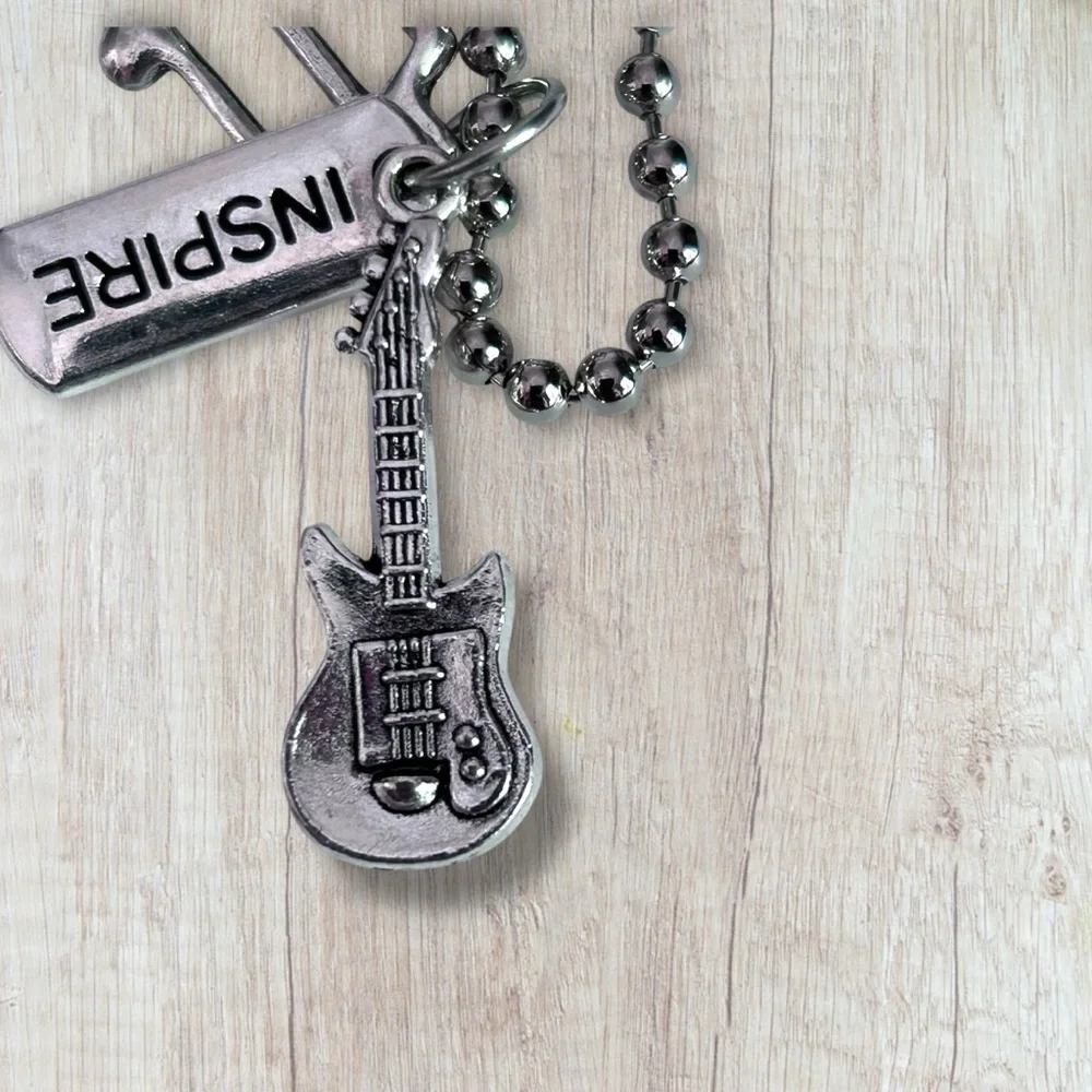 Hand Crafted Necklace INSPIRE Dog Tag Charms Guitar Musical Note Tibetan Pendant